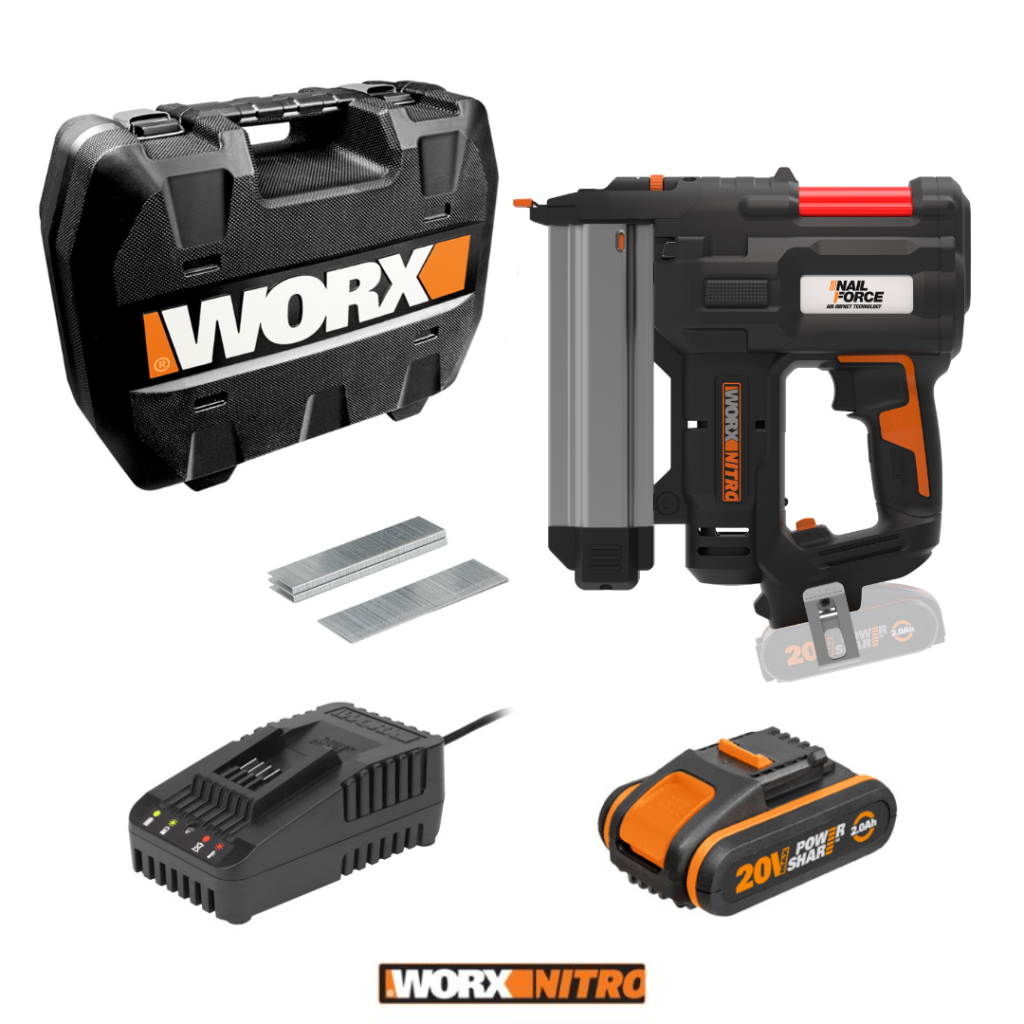 WORX 20V NITRO 2in1 Brad and Finish Nailer / Stapler 2Ah POWERSHARE